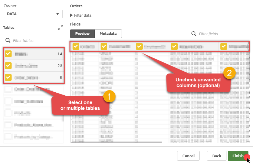 Select source tables in Qlik data flow