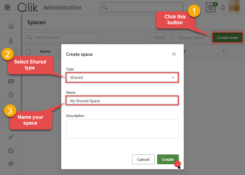 Create shared space in Qlik Cloud