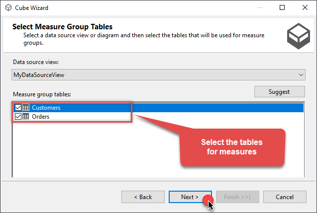 Choose measure tables in SSAS to read API data