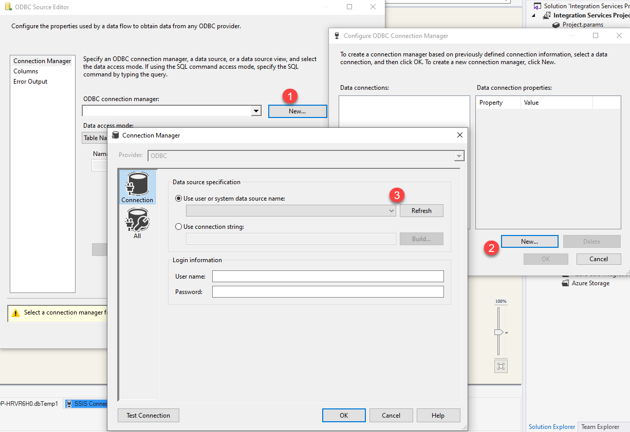 SSIS ODBC Source Editor - Create New Connection