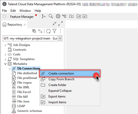 Creating a new connection in Talend Studio