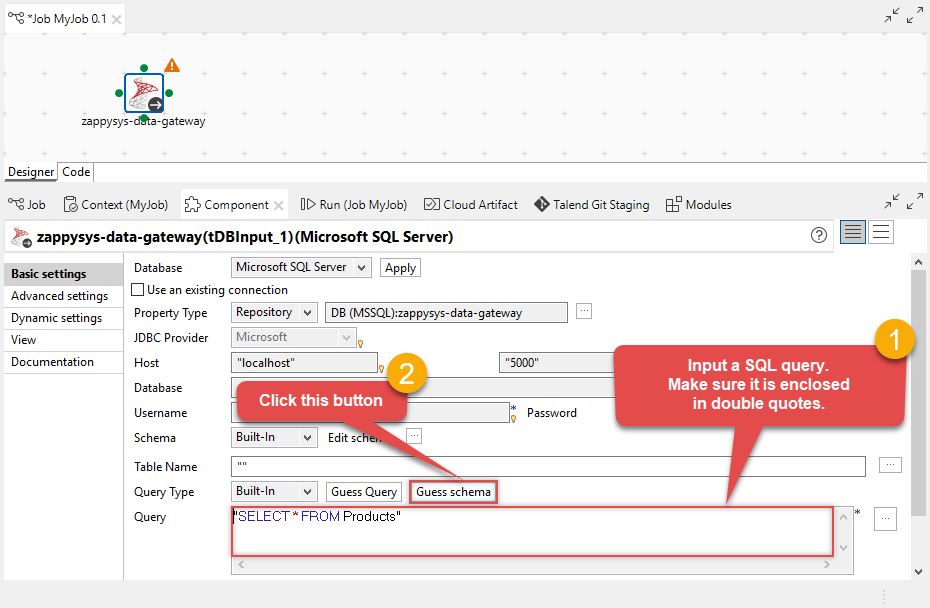 Configuring a SQL query in Talend Studio