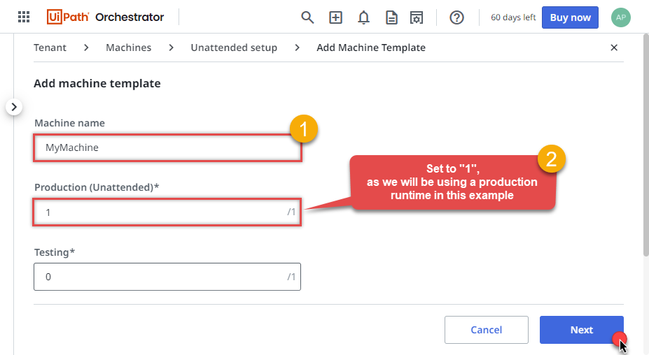 Adding machine template in UiPath Orchestrator