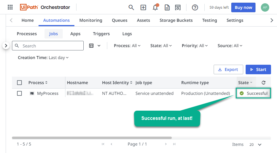 Successfully running UiPath job