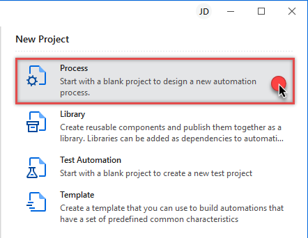 Creating new process in UiPath Studio to import ODBC data