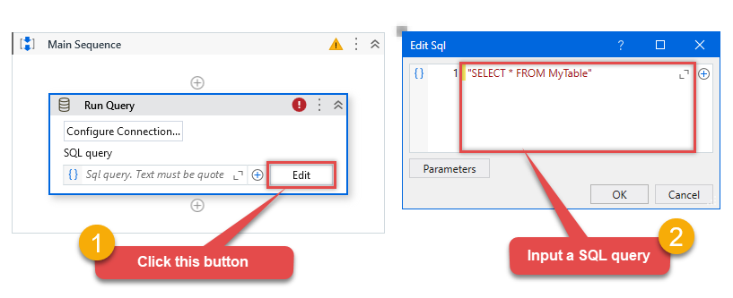 Inputting SQL query for ODBC data source in UiPath Studio