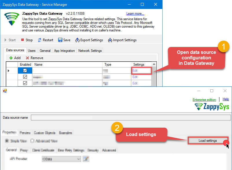 Load configuration in ZappySys Data Gateway data source
