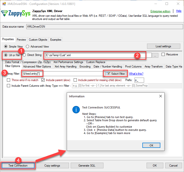 ZappySys ODBC Driver - Configure XML Driver