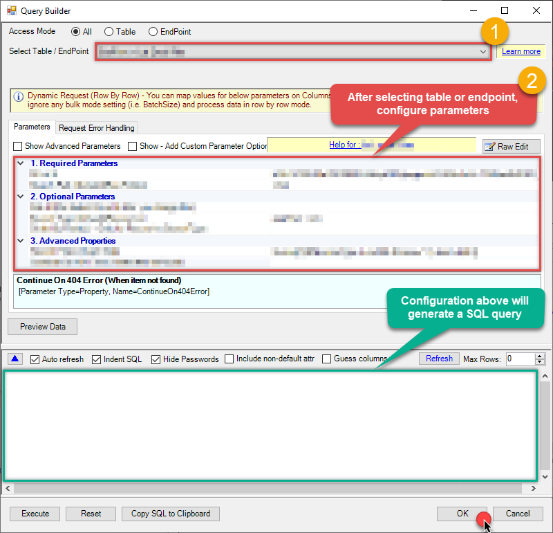 Configure table/endpoint parameters in ODBC data source based on API Driver
