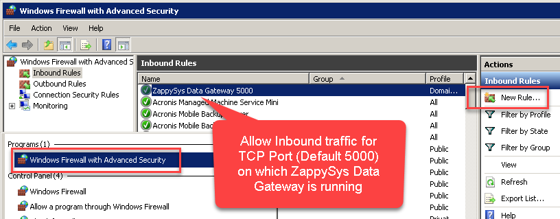 SQL Server Firewall Allow Inbound Data Gateway