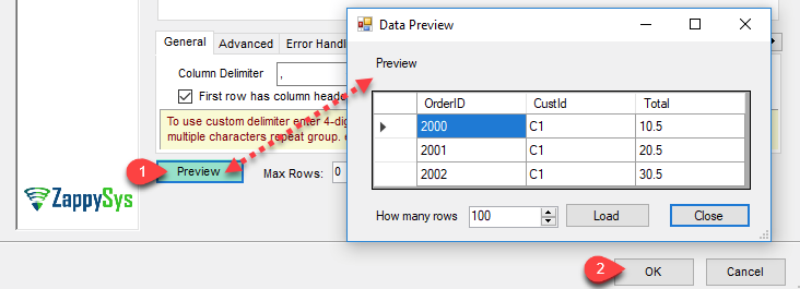 Secure FTP CSV Files data Preview