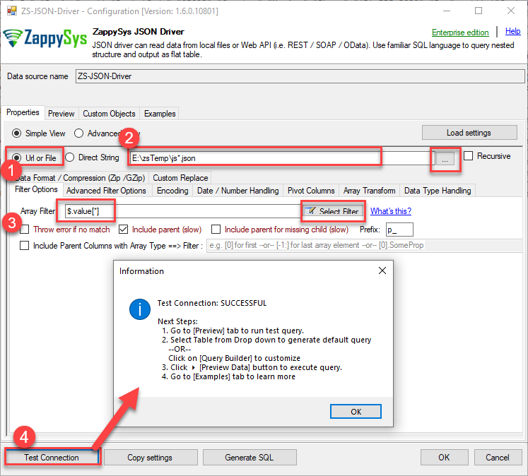 ZappySys ODBC Driver - Configure JSON Driver