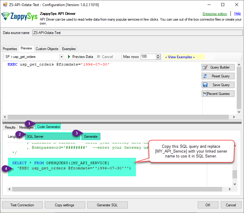 ZappySys Driver - Generate SQL Server Query