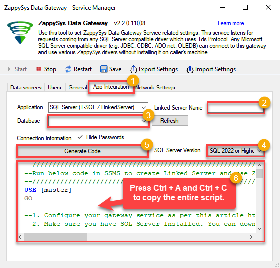 ZappySys Data Gateway App Integration - Generate SQL Script