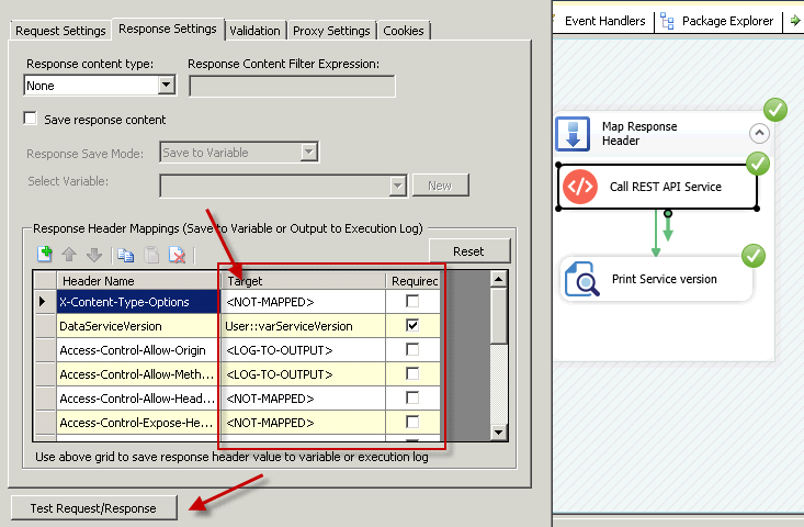 SSIS REST API Task - Response Header Mapping Grid
