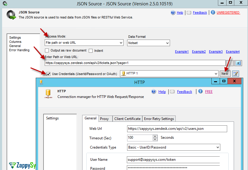 Configure SSIS HTTP Connection - Use Zendesk Token to Call REST API