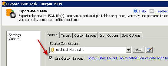 SSIS JSON Export Task - Select Source Database Connection