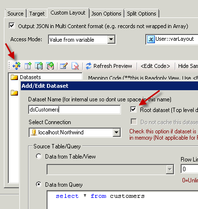 Add SQL Dataset - Export JSON from SQL Query Option