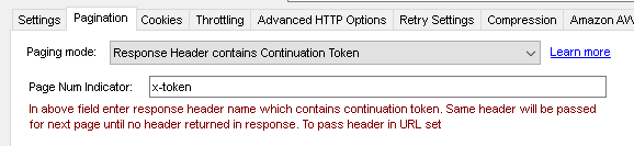 Pagination using response header continuation token - Pass as Request Header 
