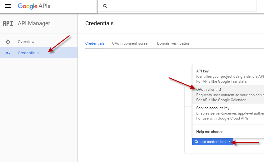 Create OAuth Client ID Credentials for Google API access
