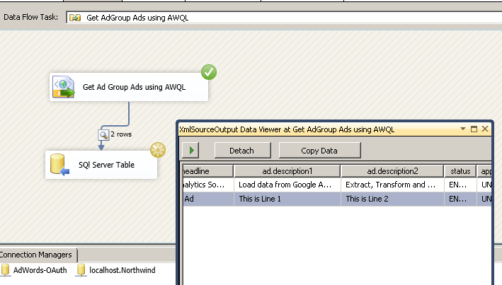 Extract data from Google AdWords and load into SQL Server table using SSIS