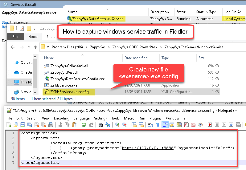 Capture Windows Service Web Requests in Fiddler (App Config method)