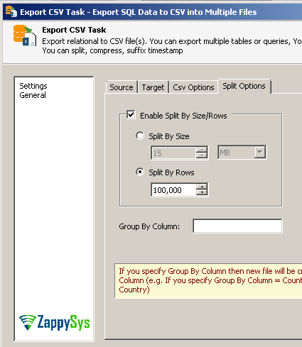 Using SSIS Split Exported CSV files (Split by row count or size)