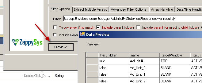 SSIS XML Source - Preview Response for Google DoubleClick API Call - Parse into Rows/Columns
