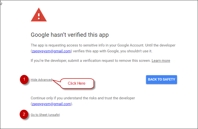 How to ignore Google Unsafe App Warning (OAuth Flow)