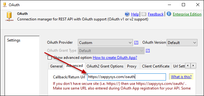 Set Callback/Return Url in OAuth Connection