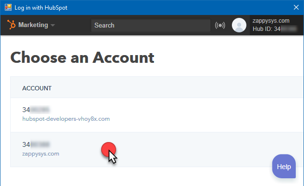 OAuth Connection SSIS component configuration - Select a HubSpot account to get data from