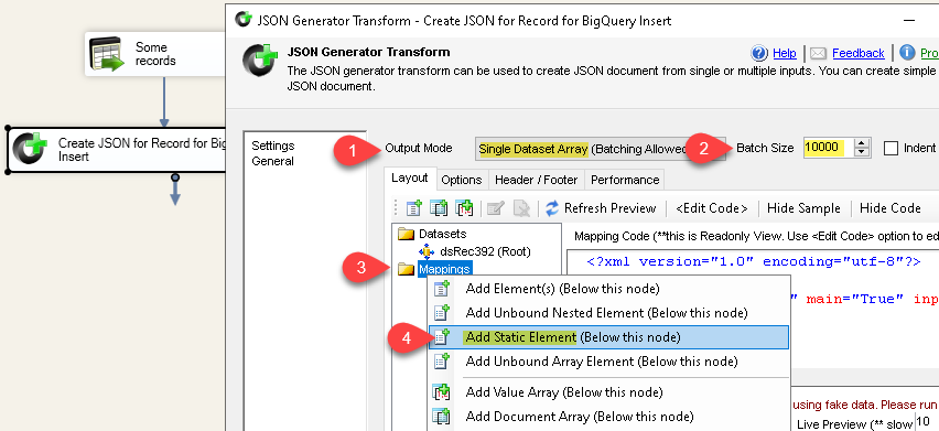 Generate JSON for Google BigQuery InsertAll API request - Batch 10000 rows in a single API call