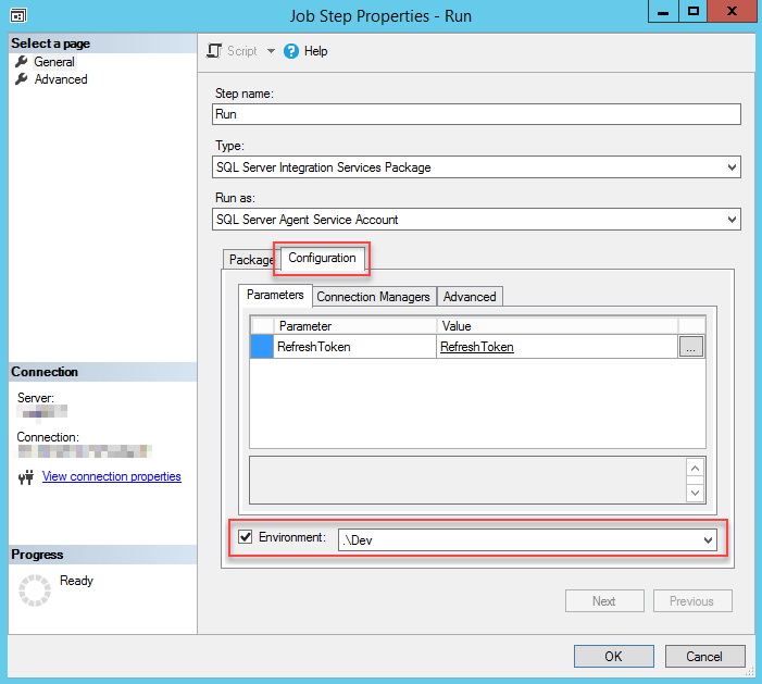 Using environment variable in SQL Server Agent Job