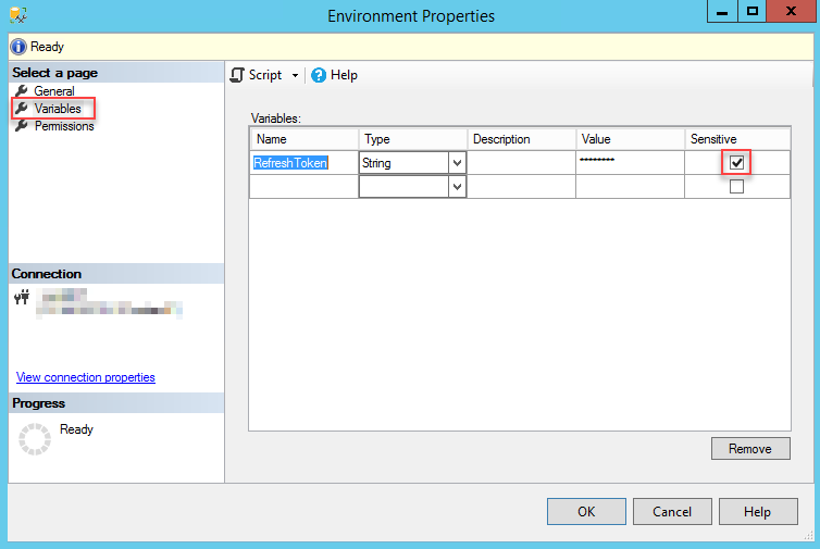 Creating a sensitive parameter in SSIS environment