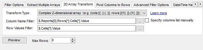 Configure Transform Options for Xero Report API (Dynamic Column Title)