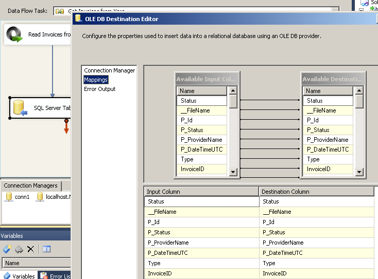 Xero to SQL Server Column Mappings for OLEDB Destination