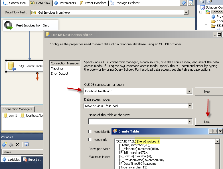 Configure SSIS OLEDB Destination - Loading Xero Data into SQL Server Table