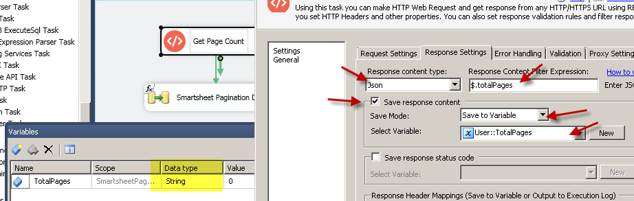 Save Total Page Count to SSIS variable