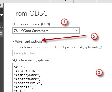 Import OneDrive data into Power BI using SQL Query (ODBC Data source)