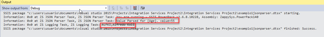 SSIS output variable values