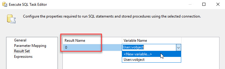 ssis sql result to variable