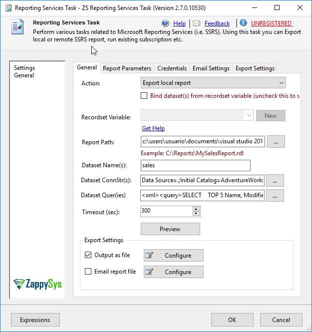 SSRS report in SSIS
