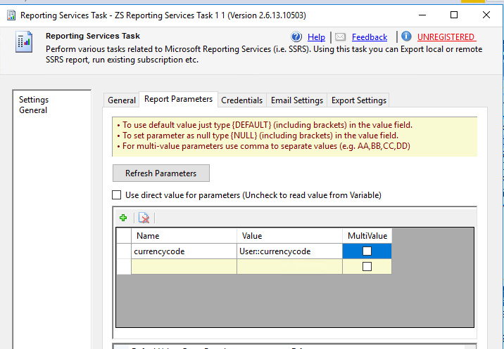 SSIS mapping of SSRS paremeters and SSIS variables