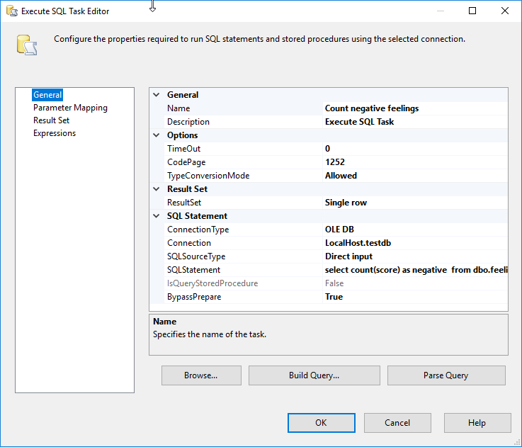 SSIS store SQL results into variable