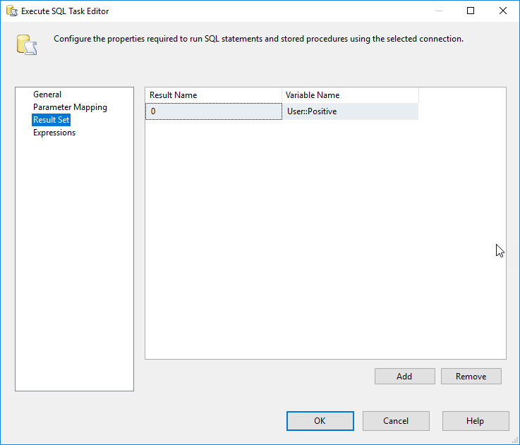 SSIS result set into a variable