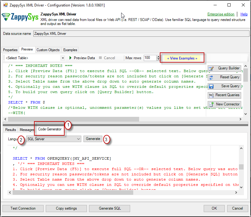 Generate Example Code for ZappySys Driver