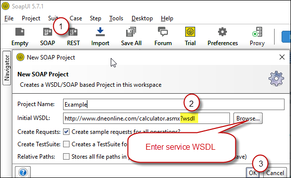Create new SOAP API Project in SoapUI tool for SOAP API Testing
