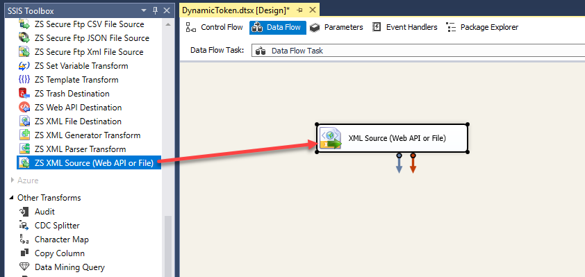 Drag and Drop ZS SSIS XML Source Component