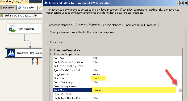 Select Target Table for Dynamics CRM Insert