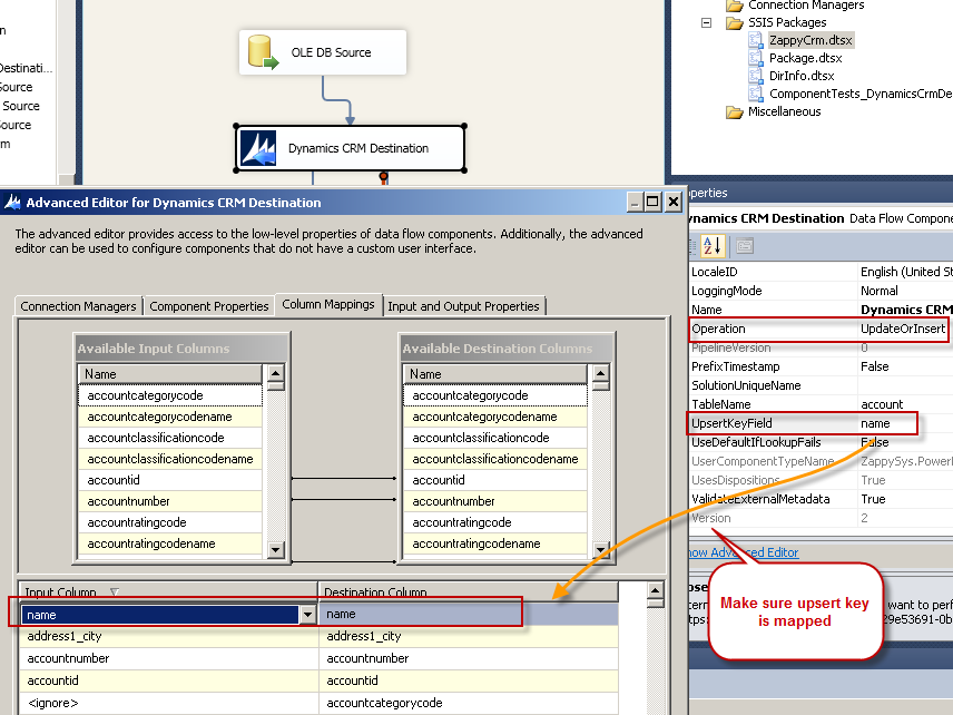 Configure Dynamics CRM Mapping for Upsert in SSIS